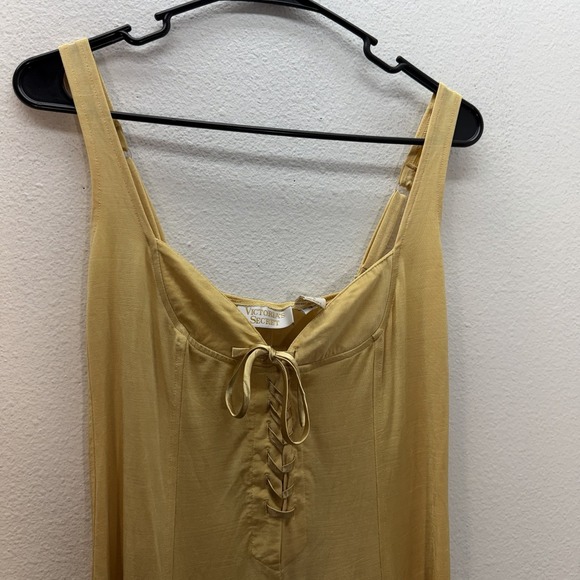 Vintage Victoria's Secret Slip Dress SZ S Yellow Lace Up Mini Gold Label Fairy - Picture 3 of 9